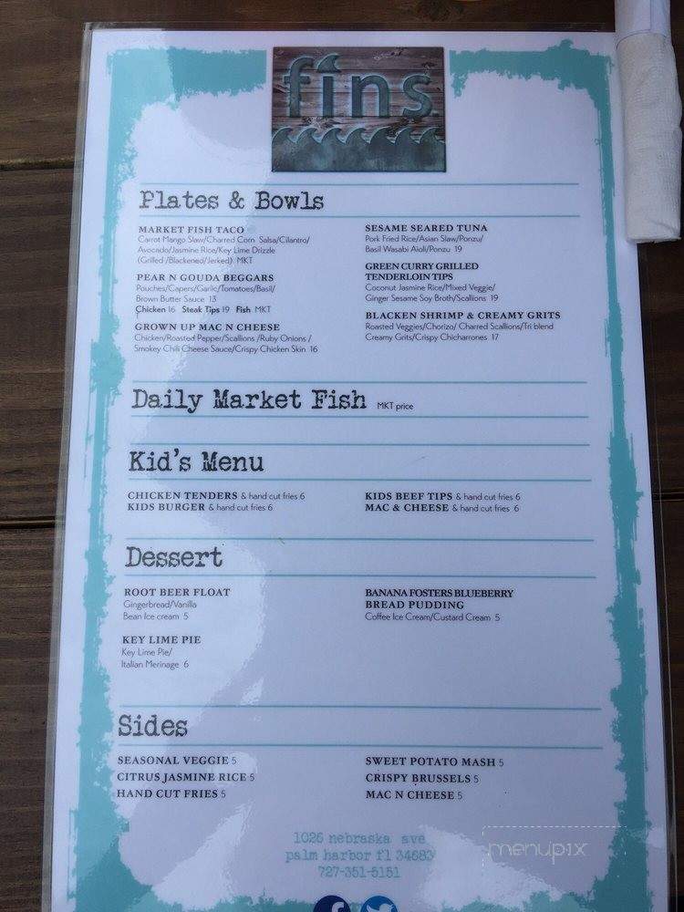 Fin's - Palm Harbor, FL menu_pic