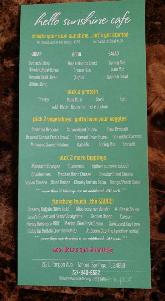 Hello Sunshine Cafe - Tarpon Springs, FL menu_pic
