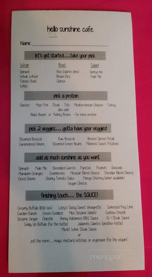 Hello Sunshine Cafe - Tarpon Springs, FL menu_pic