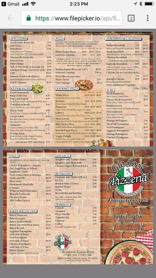 Gio-Joe's Pizzeria - Port St Lucie, FL menu_pic