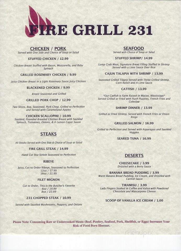 Fire Grill 231 - Arab, AL menu_pic