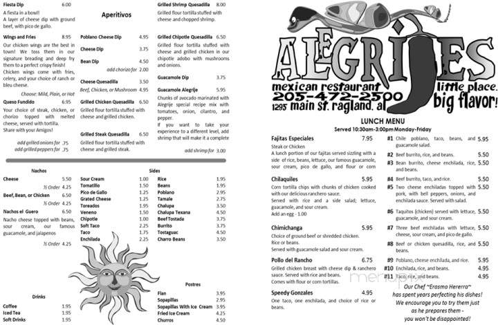 Alegrijes Mexican Restaurant - Ragland, AL menu_pic