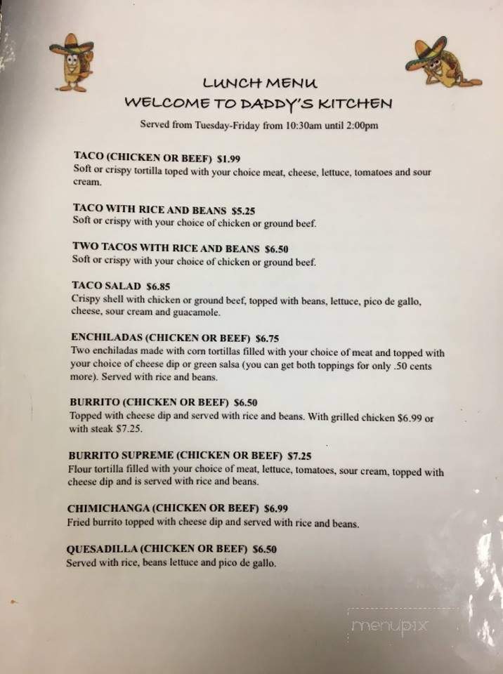 Daddy's Kitchen - Thorsby, AL menu_pic