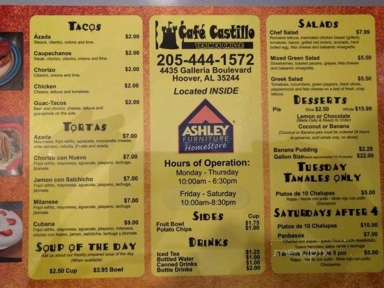 Cafe Castillo - Birmingham, AL menu_pic