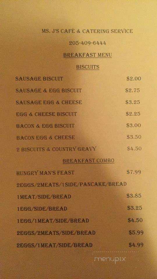 Ms. J's Cafe & Catering Service - Fosters, AL menu_pic