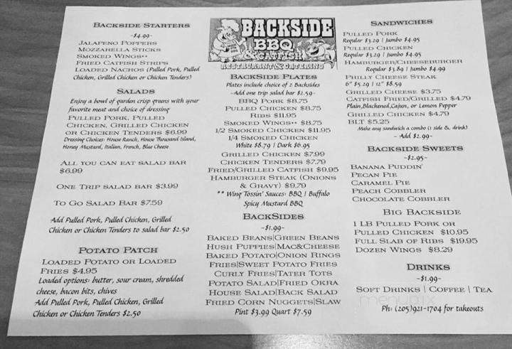 Backside BBQ - Hamilton, AL menu_pic
