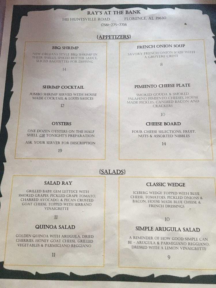 Ray's At The Bank - Florence, AL menu_pic