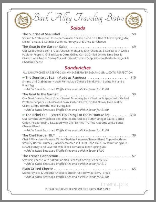 Back Alley Traveling Bistro - Huntsville, AL menu_pic
