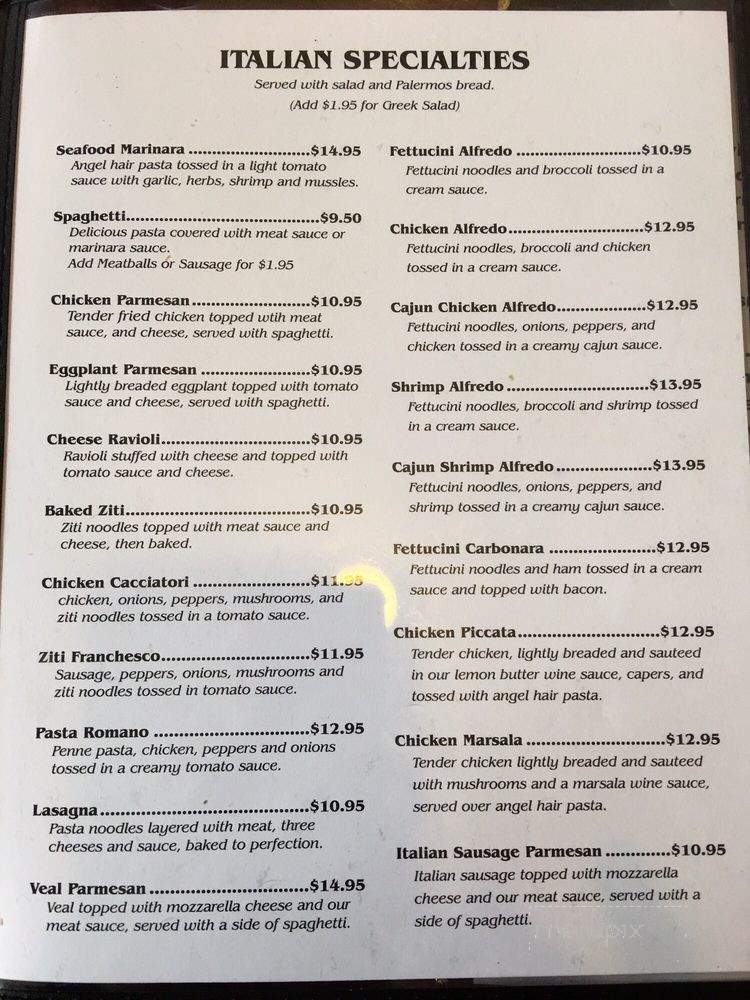Palermos Italian Grill - Gadsden, AL menu_pic