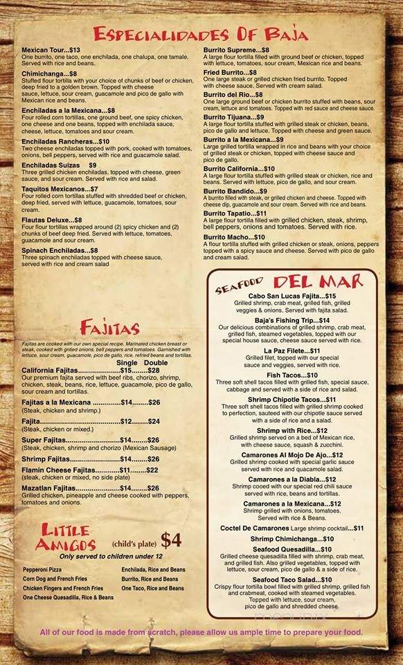 Baja California Cantina And Grill - Rainbow City, AL menu_pic