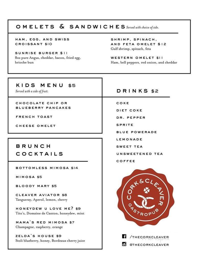 Cork & Cleaver - Montgomery, AL menu_pic