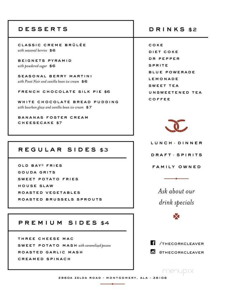 Cork & Cleaver - Montgomery, AL menu_pic