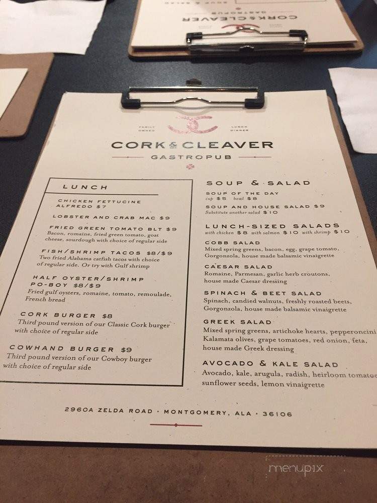 Cork & Cleaver - Montgomery, AL menu_pic
