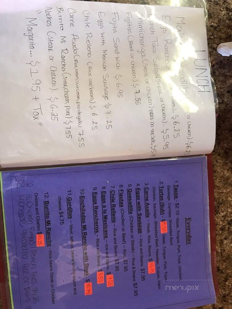 Mi Rancho Taqueria - Dothan, AL menu_pic