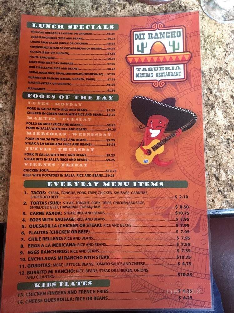 Mi Rancho Taqueria - Dothan, AL menu_pic