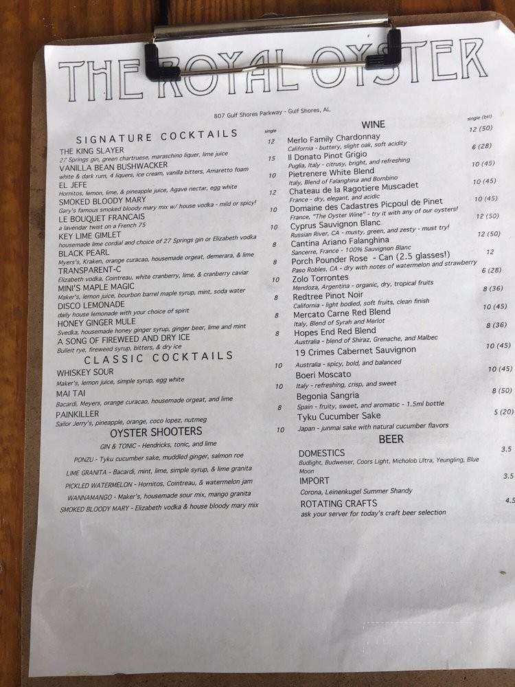 The Royal Oyster - Gulf Shores, AL menu_pic