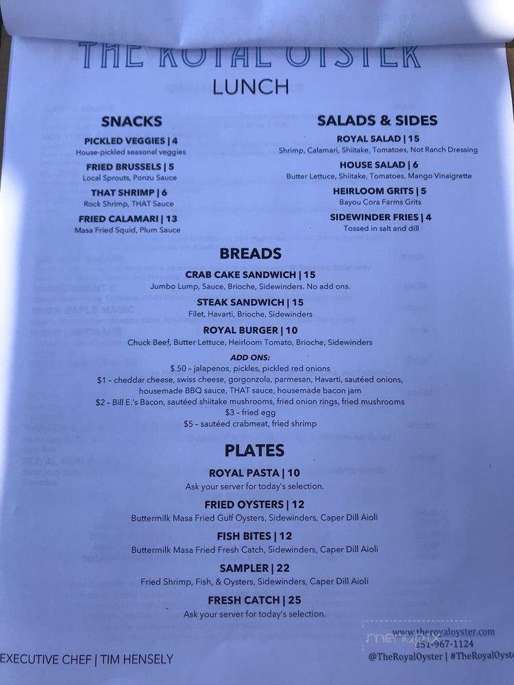 The Royal Oyster - Gulf Shores, AL menu_pic