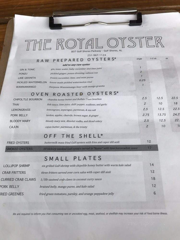 The Royal Oyster - Gulf Shores, AL menu_pic