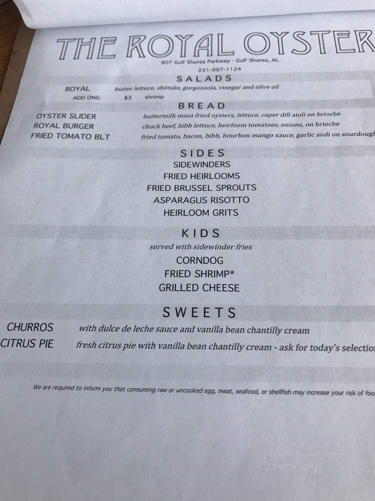 The Royal Oyster - Gulf Shores, AL menu_pic