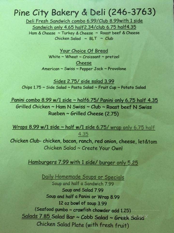 Pine City Bakery and Deli - Jackson, AL menu_pic