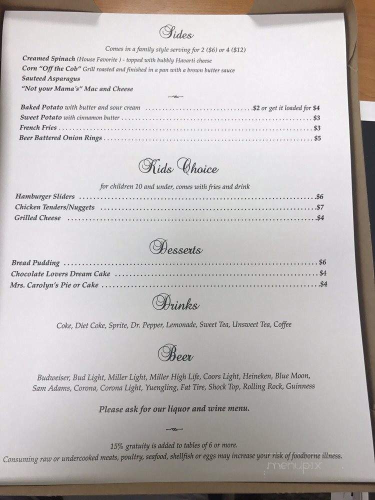 Rooster's Steak House - Jackson, AL menu_pic