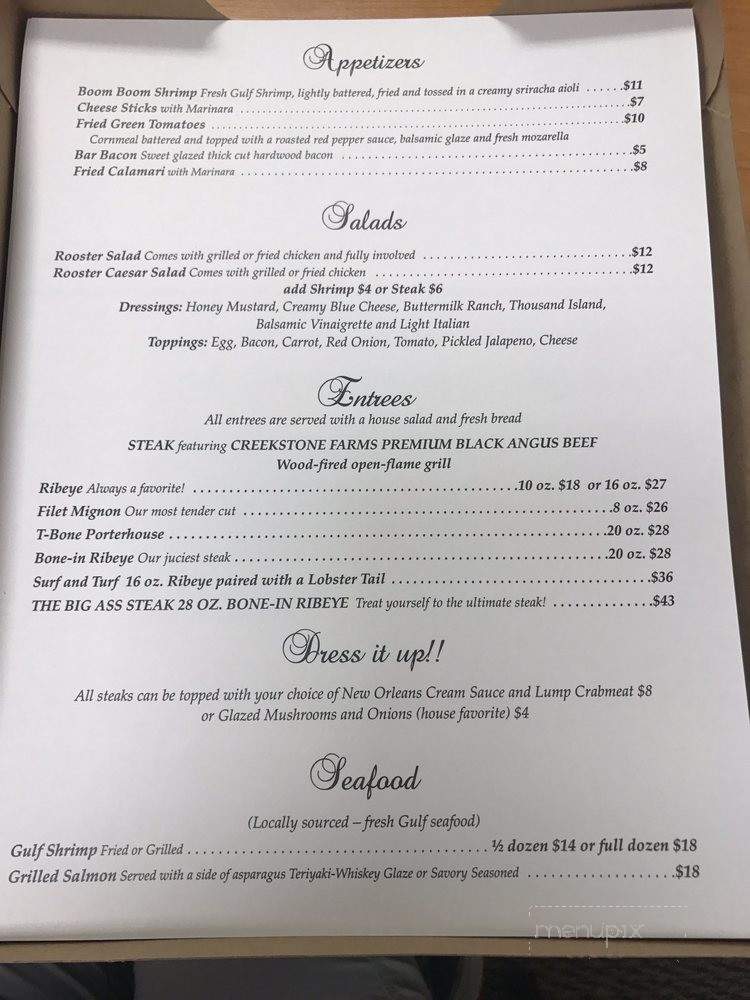 Rooster's Steak House - Jackson, AL menu_pic