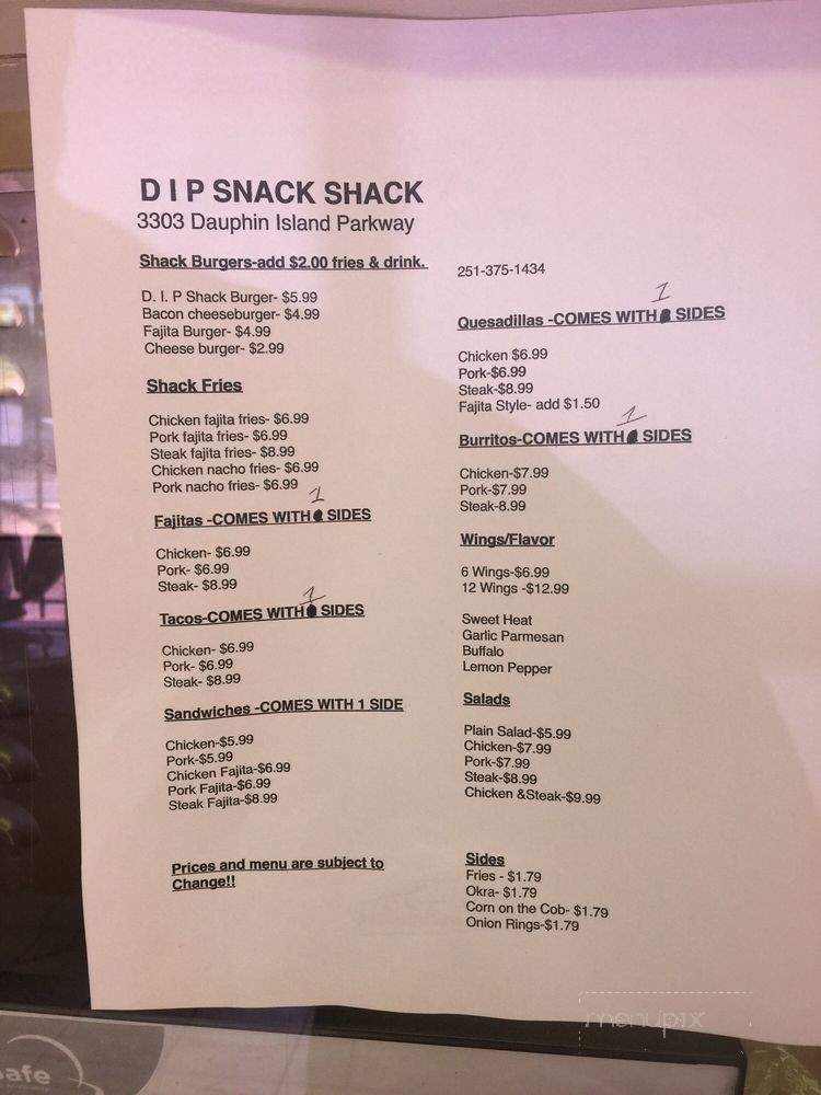 D I P Snack Shack - Mobile, AL menu_pic