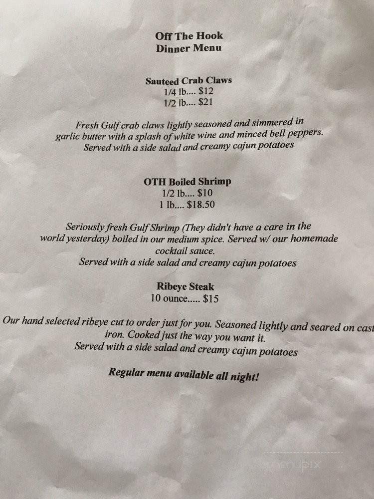 Off the Hook Marina and Grill - Chickasaw, AL menu_pic