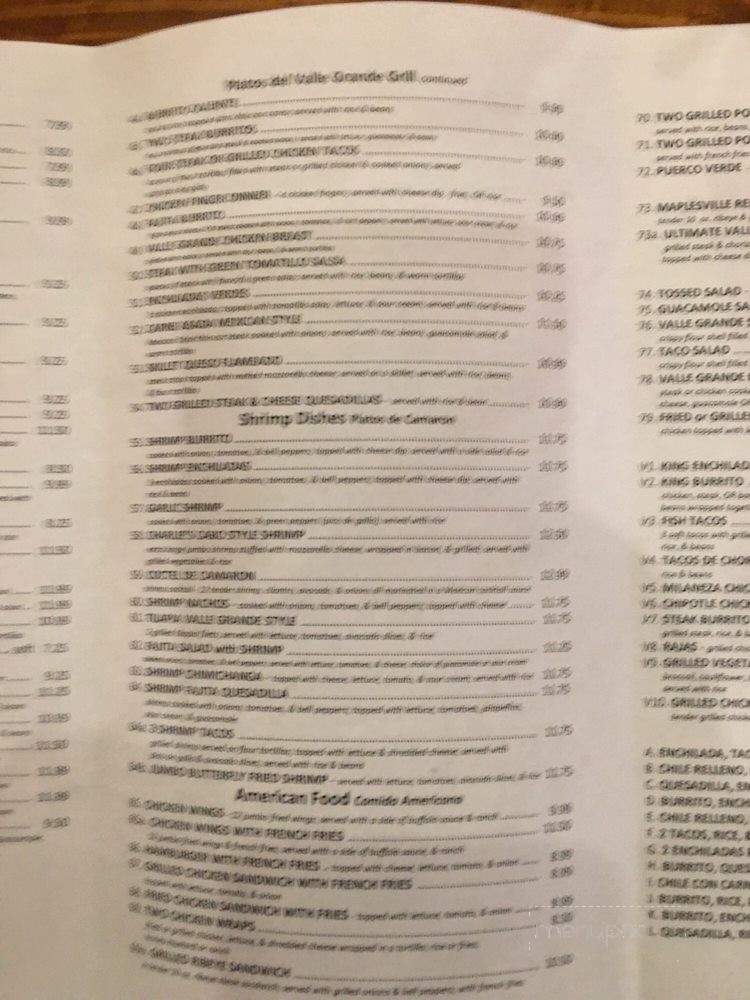 Valle Grande Mexican Grill - Maplesville, AL menu_pic