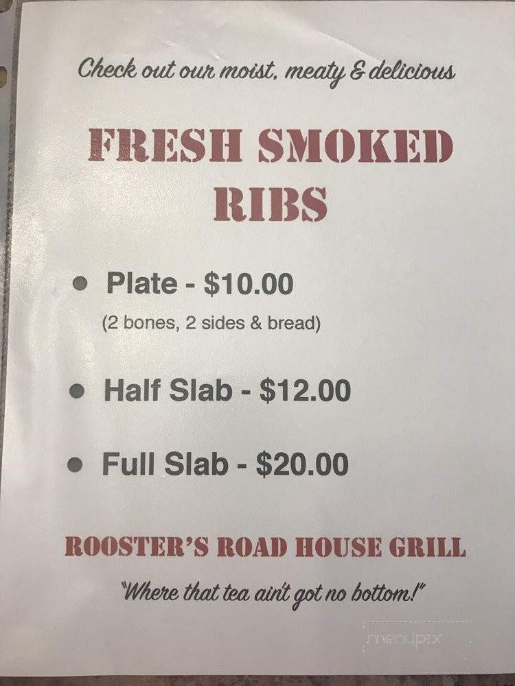 Rooster's Road House Grill - Pine Hill, AL menu_pic