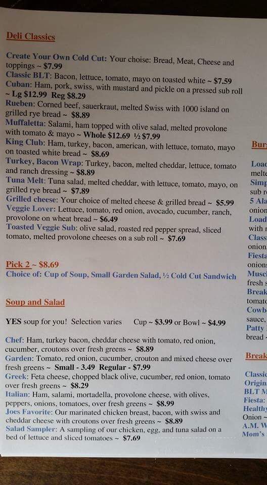 J.O.E.S. Deli and Grill - Auburn, AL menu_pic