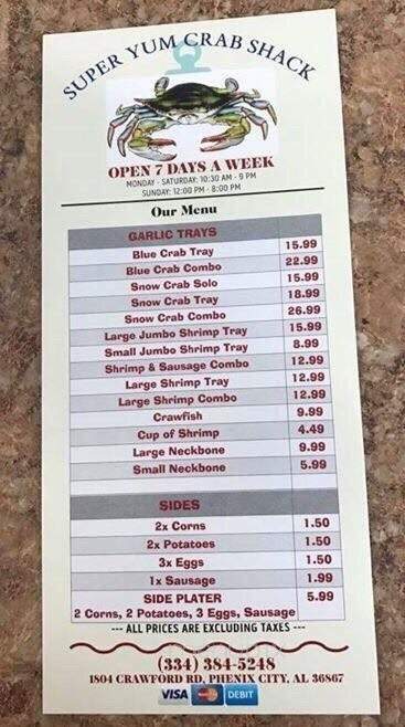 Super Yum Crab Shack - Phenix City, AL menu_pic