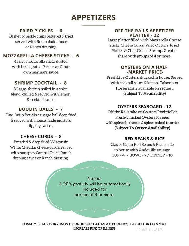 Off The Rails - Dickson, TN menu_pic