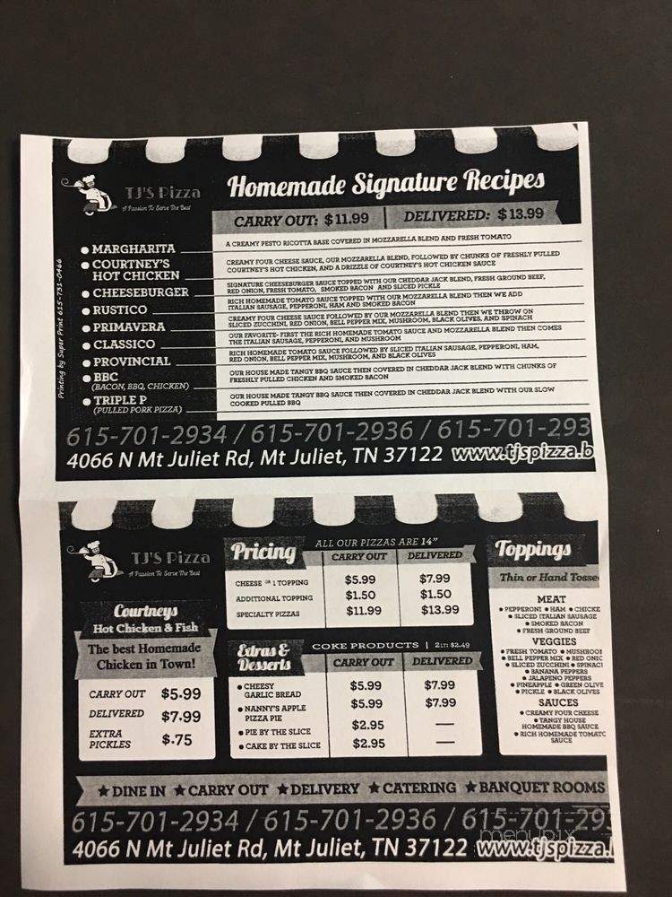 TJ's Pizza - Mount Juliet, TN menu_pic