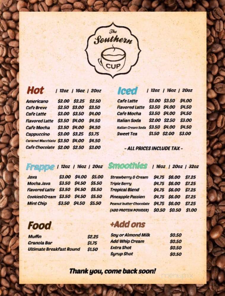 The Southern Cup - Shelbyville, TN menu_pic