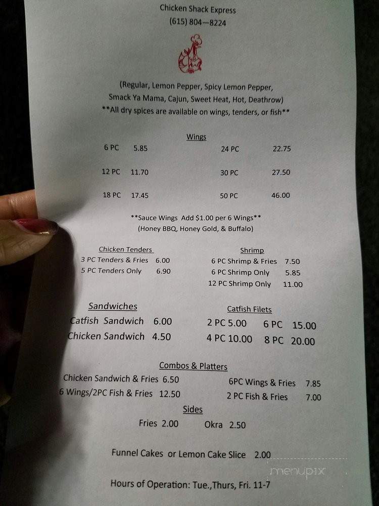 Chicken Shack Express - Smyrna, TN menu_pic