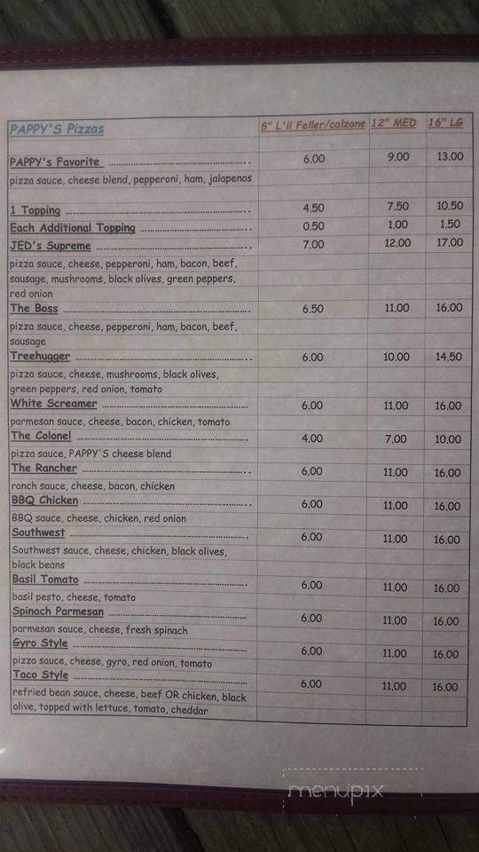 Pappy's Pizza - White Bluff, TN menu_pic