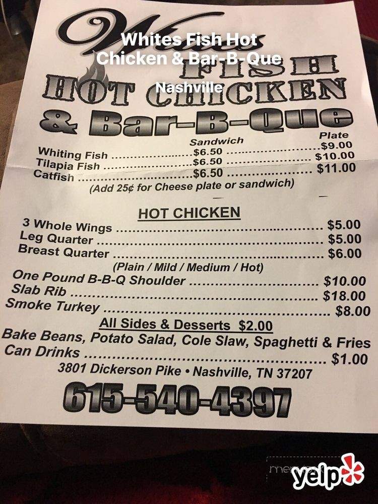 Whites Fish Hot Chicken & Bar-B-Que - Nashville, TN menu_pic