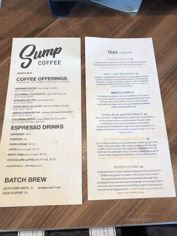 Sump Coffee - Nashville, TN menu_pic