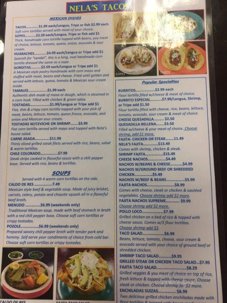 Nela's Tacos - Cleveland, TN menu_pic