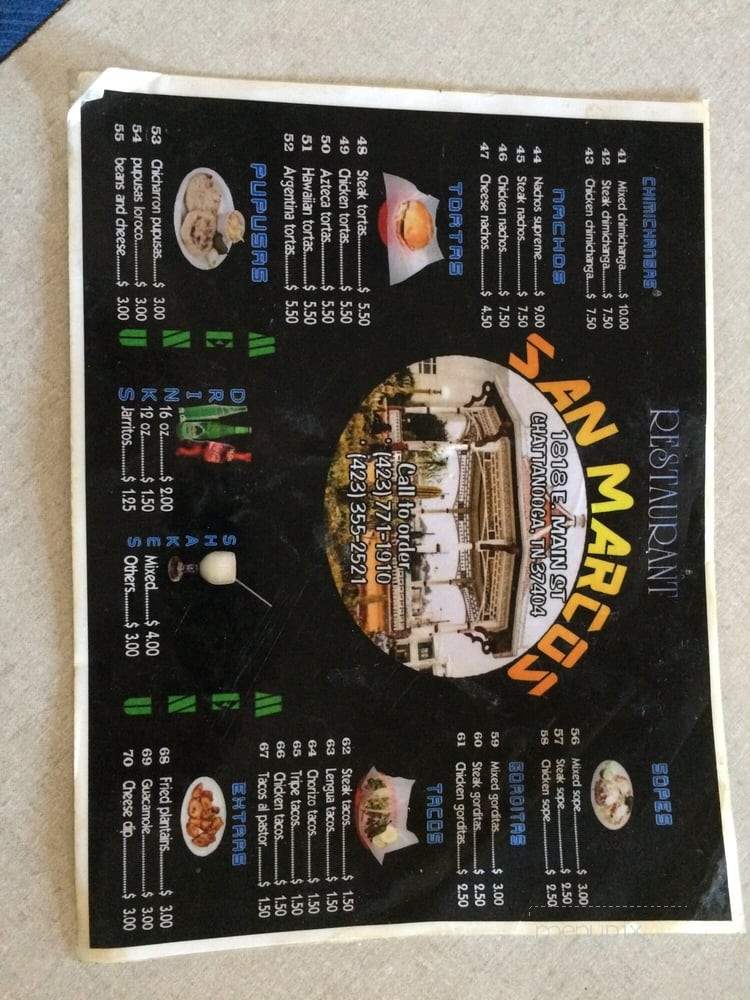San Marcos Restaurant - Chattanooga, TN menu_pic