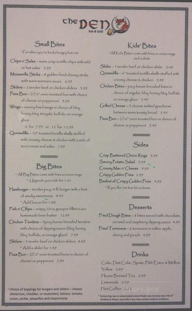 The Den Pub & Grill - Johnson City, TN menu_pic