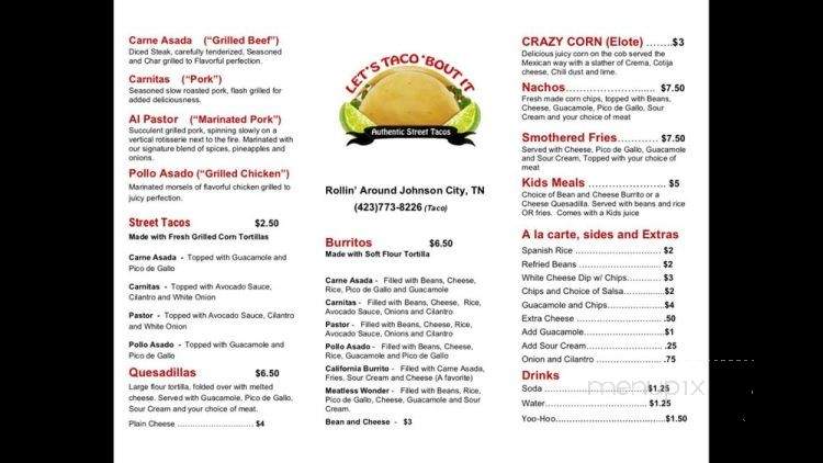 Let's Taco bout It - Johnson City, TN menu_pic