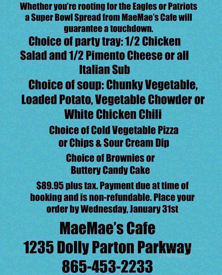 MaeMae's Cafe - Sevierville, TN menu_pic