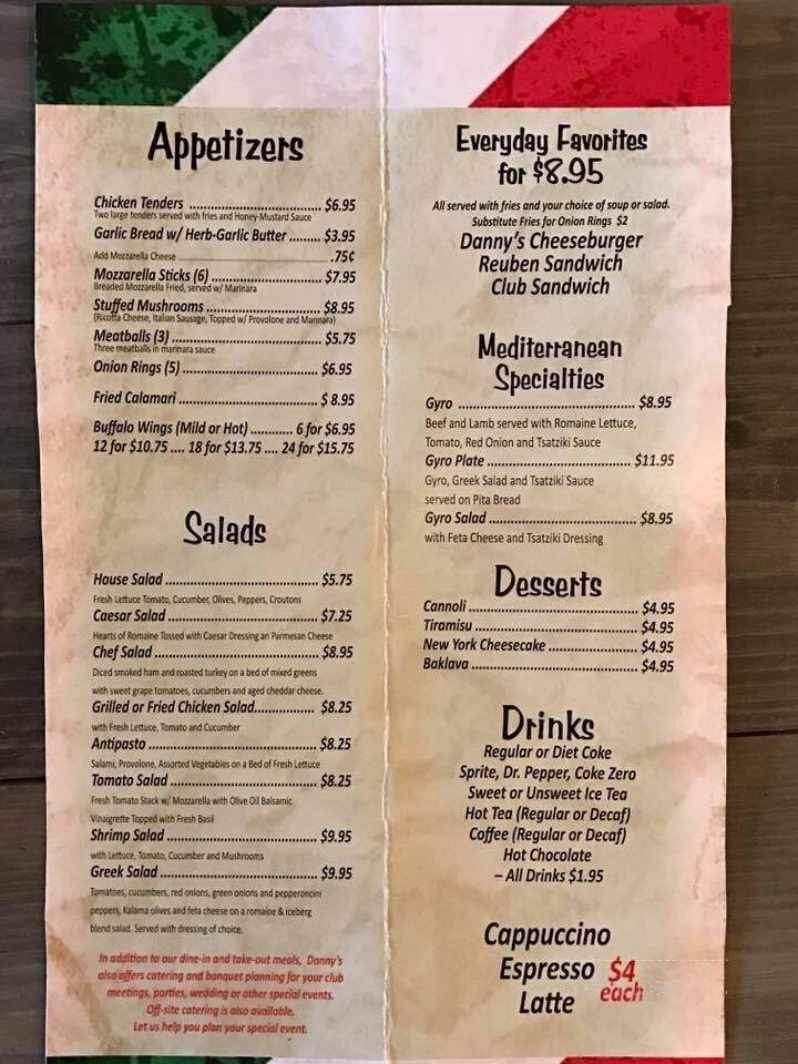 Danny's Italian Restaurant & Cuisine - Sevierville, TN menu_pic