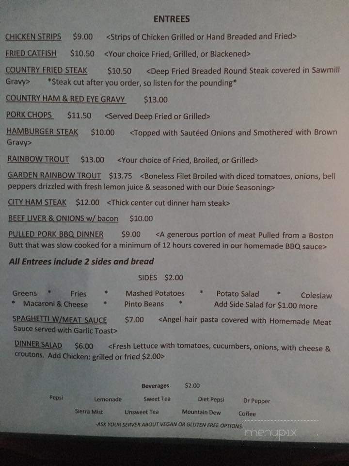 Dixieland Country Store & Restaurant - Townsend, TN menu_pic