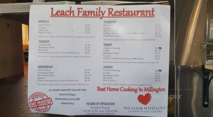 Leach Family Restaurant - Millington, TN menu_pic