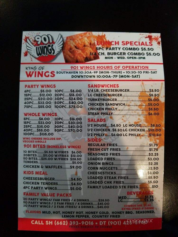 Menu of 901 Wings in Memphis, TN 38103
