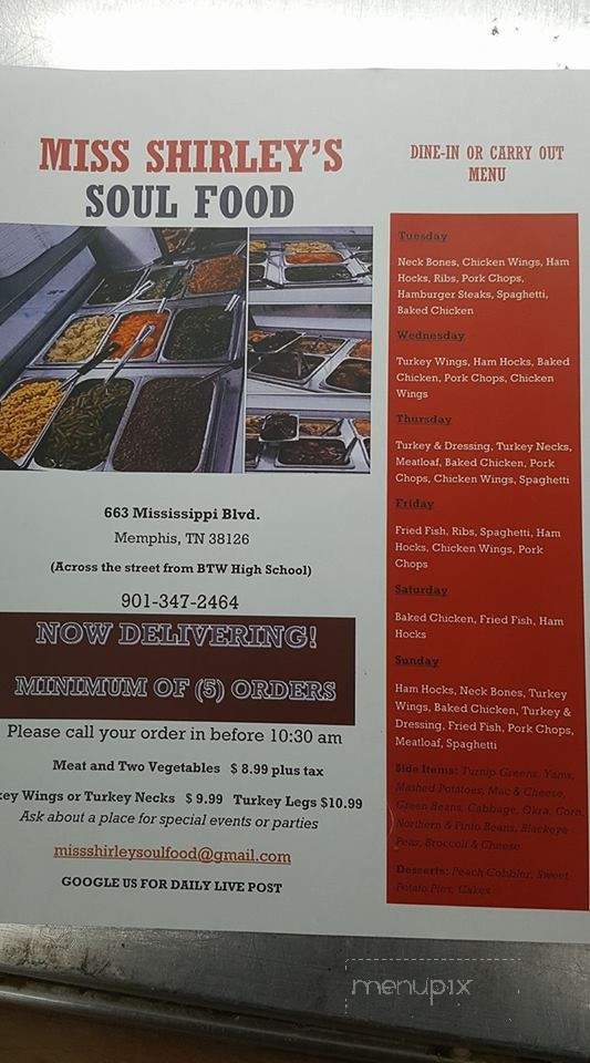 Miss Shirley's Soul Food - Memphis, TN menu_pic