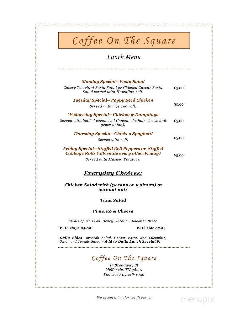 Coffee On The Square - McKenzie, TN menu_pic